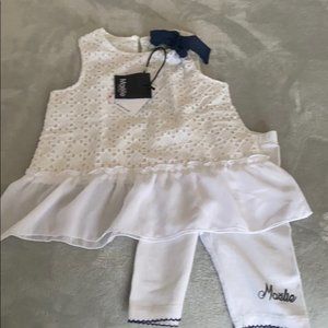Maelie Baby Girl White Sleeveless Eyelet Embroidered Top White Leggings Size 12M